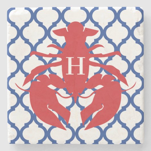 Quatrefoil Lobster Monogram Stone Onderzetters (Voorkant)