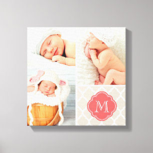 Quatrefoil Monogram Baby Foto Collage Nursery Art Canvas Afdruk