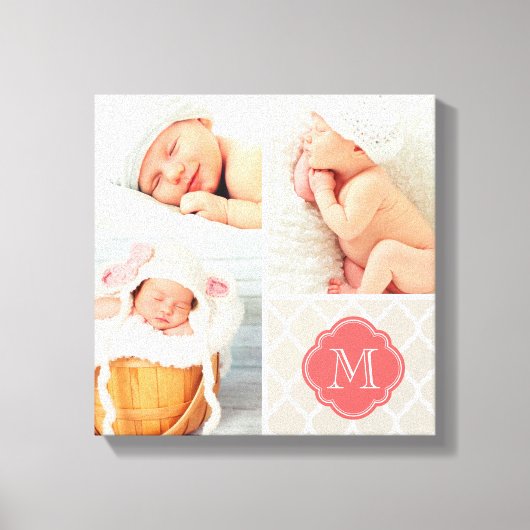 Quatrefoil Monogram Baby Foto Collage Nursery Art Canvas Afdruk (Voorkant)