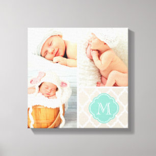 Quatrefoil Monogram Baby Foto Collage Nursery Art Canvas Afdruk