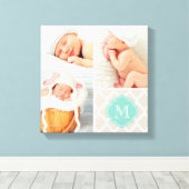 Quatrefoil Monogram Baby Foto Collage Nursery Art Canvas Afdruk (Insitu (Houten vloer))