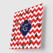 Quatrefoil Monogram Bright Red White Chevron Navy Vierkante Klok (Hoek)