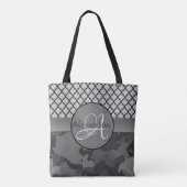 Quatrefoil Monogram Grijs Camo Tote Bag (Achterkant)