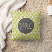 Quatrefoil Monogrammed Bruiloft Groen en Wit Kussen (Deken)