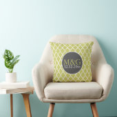 Quatrefoil Monogrammed Bruiloft Groen en Wit Kussen (Stoel)
