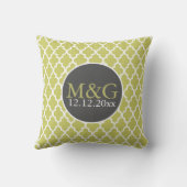 Quatrefoil Monogrammed Bruiloft Groen en Wit Kussen (Achterkant)