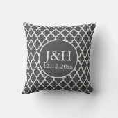 Quatrefoil Monogrammed Wedding Grey and White Kussen (Achterkant)