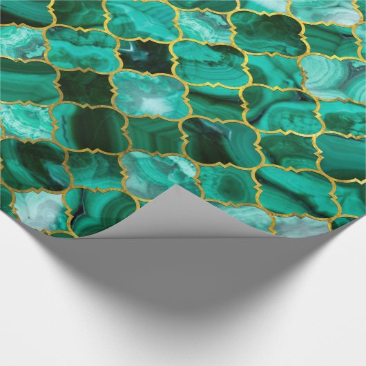 Quatrefoil Moroccan Pattern Green Malachite Cadeaupapier (Hoek)