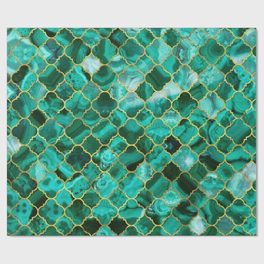 Quatrefoil Moroccan Pattern Green Malachite Cadeaupapier (Vlak)