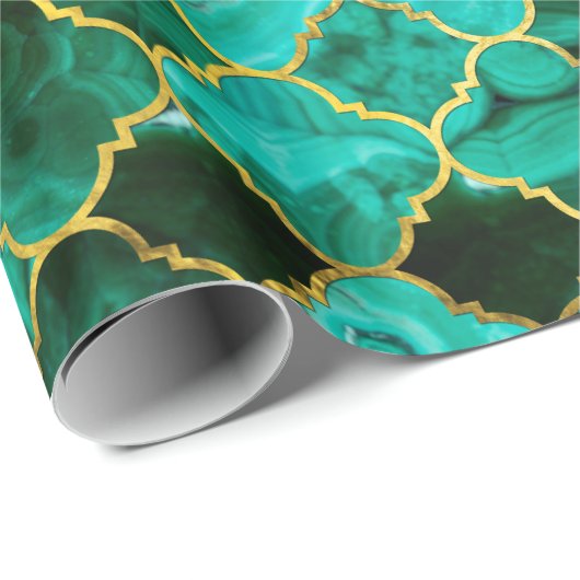 Quatrefoil Moroccan Pattern Green Malachite Cadeaupapier (Rol Hoek)