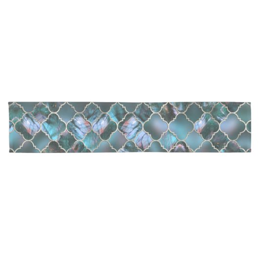 Quatrefoil Moroccan Pattern Labradorite Korte Tafelloper (Horizontaal)