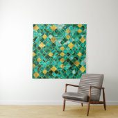 Quatrefoil Moroccan Pattern Malachite and gold Wandkleed (In situ)