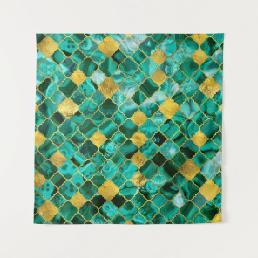 Quatrefoil Moroccan Pattern Malachite and gold Wandkleed (Voorkant)