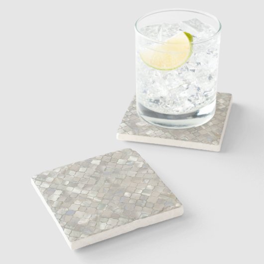 Quatrefoil Moroccan Pattern Moeder van Pearl Stenen Onderzetter (Zijkant)