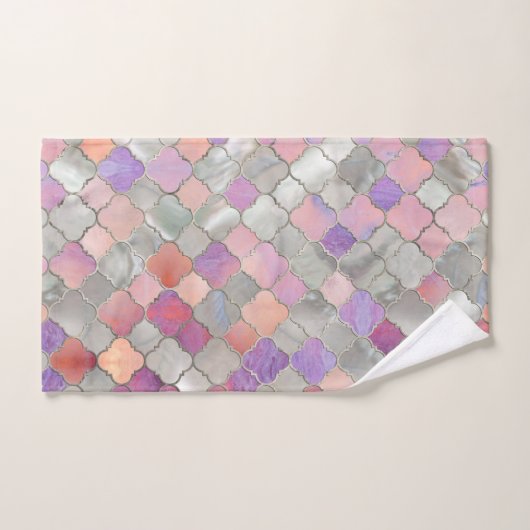 Quatrefoil Moroccan Pattern Pearl and quartz Bad Handdoek (Handdoek)