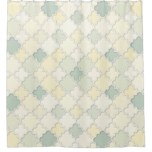 Quatrefoil Motief in Pastel Geel en Groen Douchegordijn