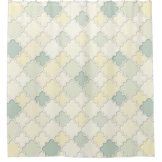 Quatrefoil Motief in Pastel Geel en Groen Douchegordijn (Voorkant)