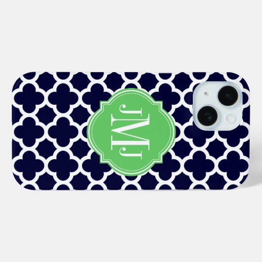 Quatrefoil Navy Blue en White Pattern Monogram Case-Mate iPhone Case (Achterkant (horizontaal))