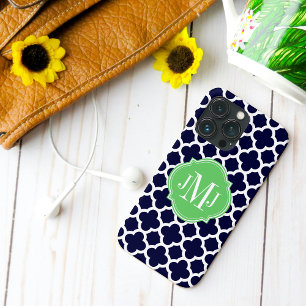 Quatrefoil Navy Blue en White Pattern Monogram Case-Mate iPhone Case