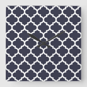 Quatrefoil Navy Blue Vierkante Klok
