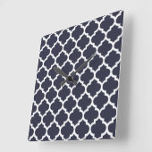 Quatrefoil Navy Blue Vierkante Klok (Hoek)