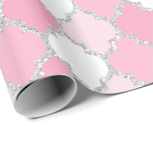 Quatrefoil Net Wit Zilver Art Deco VIP Cadeaupapier (Rol Hoek)