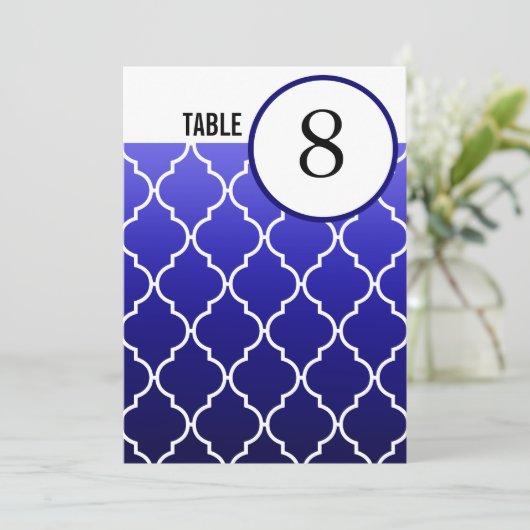 Quatrefoil Ombre Tafelkaartjes | marineblauw Kaart (Staand voorkant)
