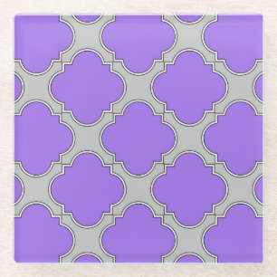 Quatrefoil paars en grijs glazen onderzetter