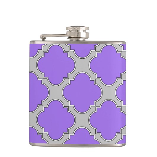 Quatrefoil paars en grijs heupfles (Voorkant)