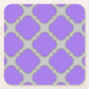 Quatrefoil paars en grijs kartonnen onderzetters