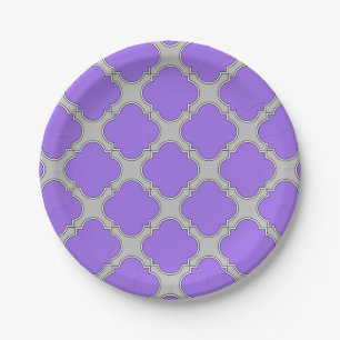 Quatrefoil paars en grijs papieren bordje