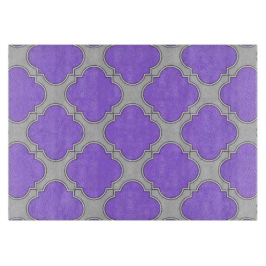 Quatrefoil paars en grijs snijplank (Voorkant)