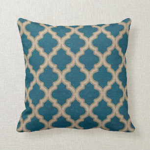 Quatrefoil Patroon in Turquoise en Taupe Kussen
