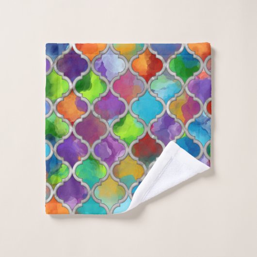 Quatrefoil patroon - Kleurrijke waterverf Bad Handdoek (Wasdoekje)