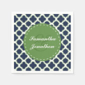 Quatrefoil Patroon Marine & Groen Custom Wedding Servetten (Voorkant)