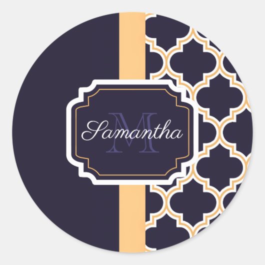Quatrefoil Patroon Ronde Sticker (Voorkant)