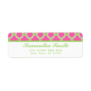 Quatrefoil Patroon Roze en Groen Etiket
