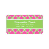 Quatrefoil Patroon Roze en Groen Etiket (Voorkant)