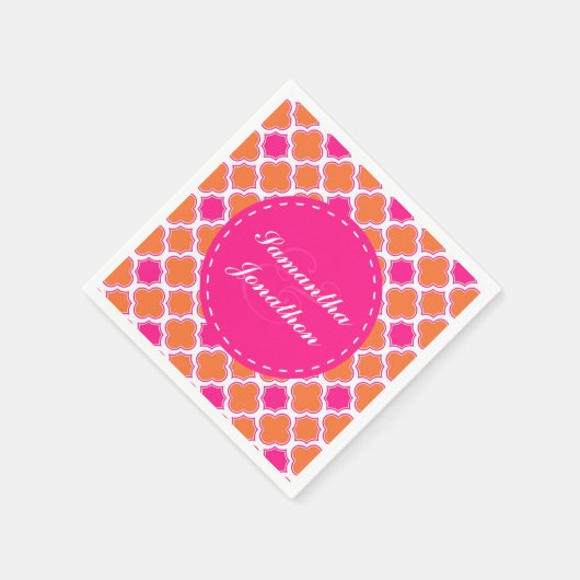 Quatrefoil Patroon Roze en Sinaasappel bruiloft Servet (Hoek)