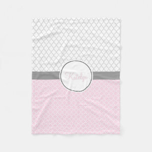 Quatrefoil Patroon roze grijs   Aangepaste monogra Fleece Deken
