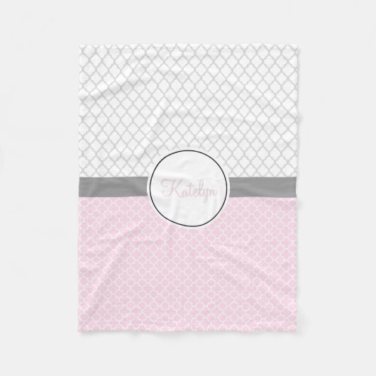 Quatrefoil Patroon roze grijs | Aangepaste monogra Fleece Deken (Voorkant)