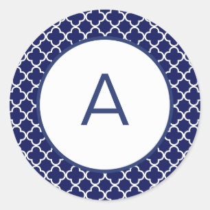Quatrefoil Patroonmonogram Ronde Sticker