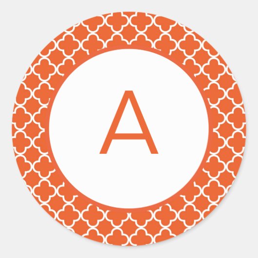 Quatrefoil Patroonmonogram Ronde Sticker (Voorkant)