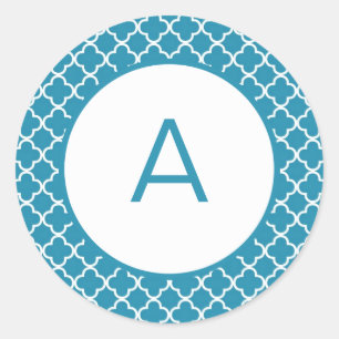 Quatrefoil Patroonmonogram Ronde Sticker