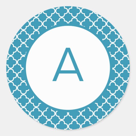 Quatrefoil Patroonmonogram Ronde Sticker (Voorkant)