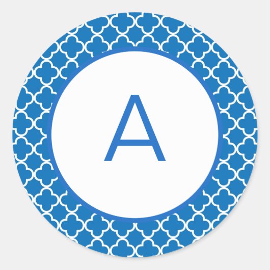 Quatrefoil Patroonmonogram Ronde Sticker (Voorkant)