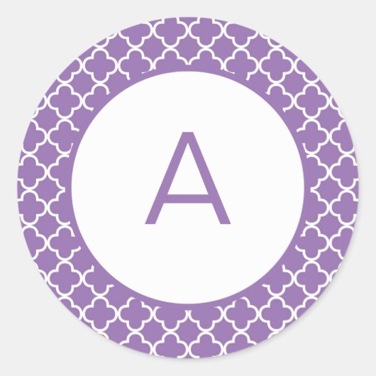 Quatrefoil Patroonmonogram Ronde Sticker (Voorkant)