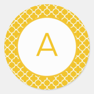 Quatrefoil Patroonmonogram Ronde Sticker