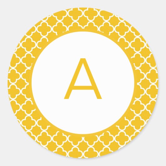 Quatrefoil Patroonmonogram Ronde Sticker (Voorkant)