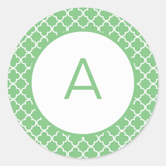 Quatrefoil Patroonmonogram Ronde Sticker (Voorkant)